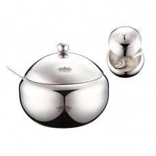 PETERHOF Bol pentru zahar cu lingurita si capac de sticla 560 ml, inox